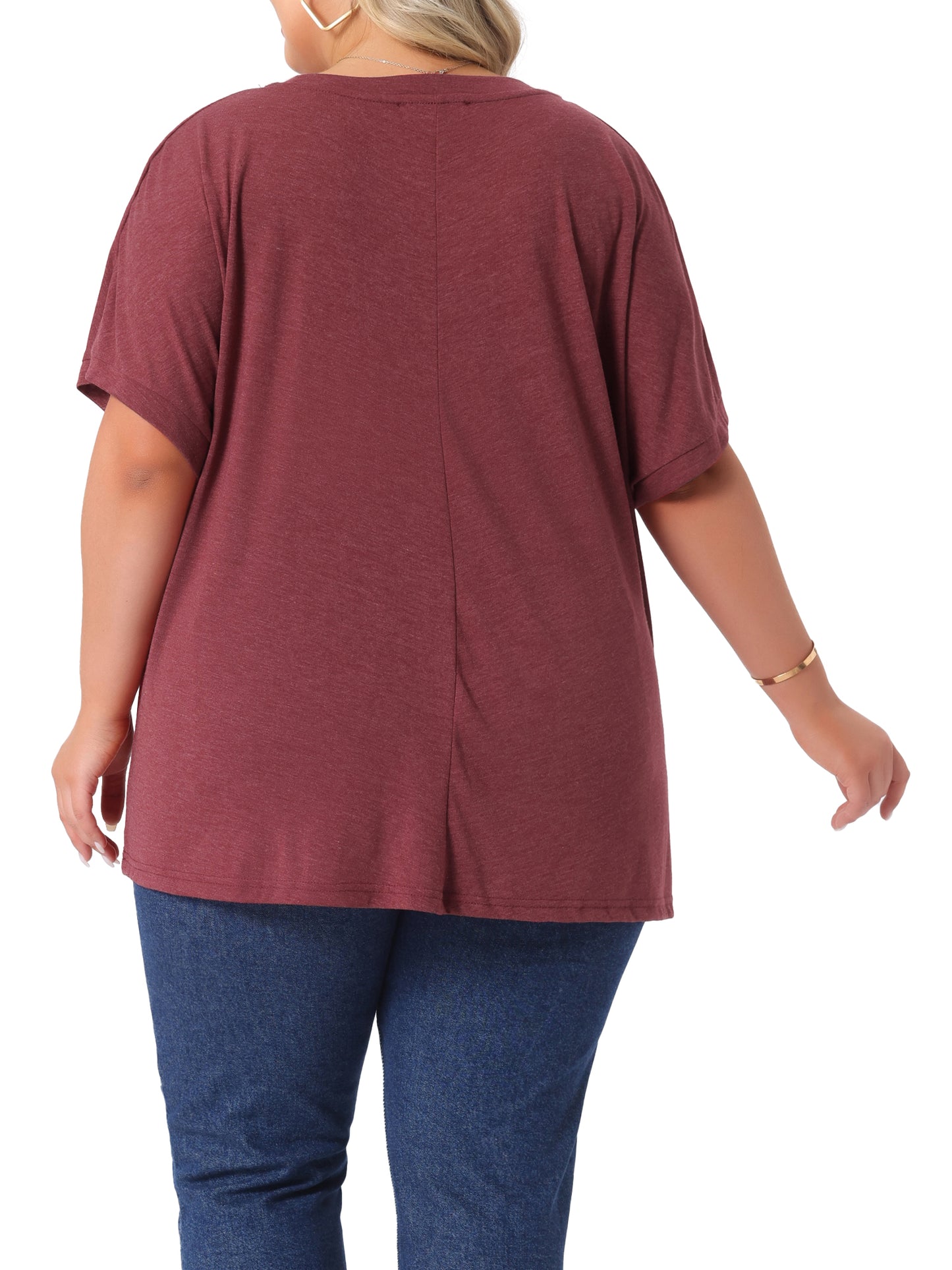 Women's Plus Size Crew Neck Short Sleeve Tops Loose Fit Casual Summer T-Shirt Tee Tops with Pocket