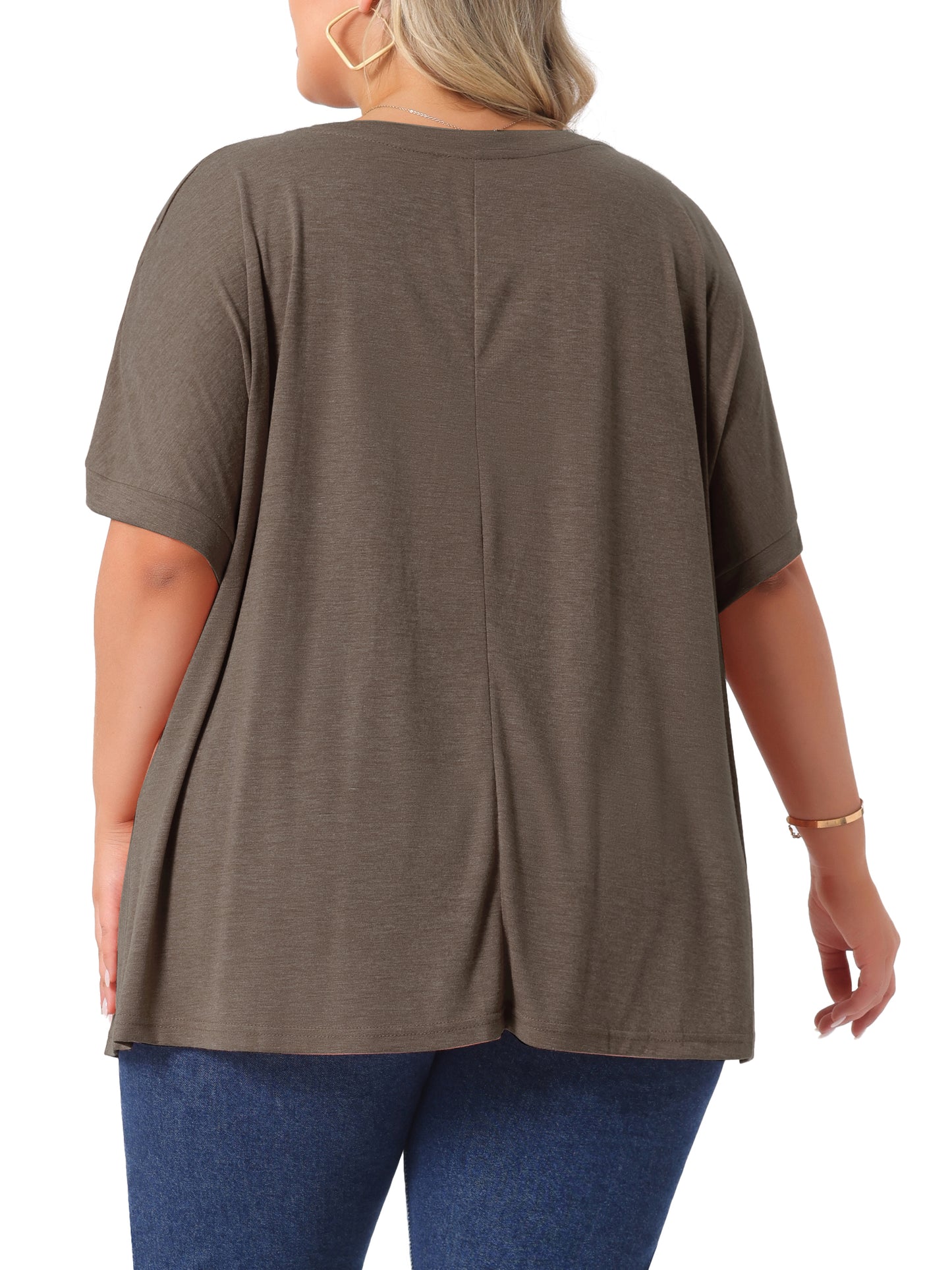 Women's Plus Size Crew Neck Short Sleeve Tops Loose Fit Casual Summer T-Shirt Tee Tops with Pocket