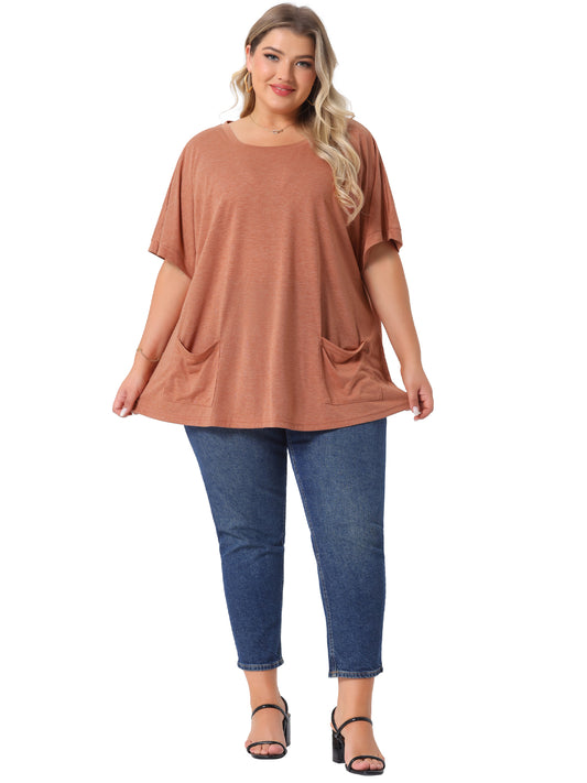 Women's Plus Size Crew Neck Short Sleeve Tops Loose Fit Casual Summer T-Shirt Tee Tops with Pocket