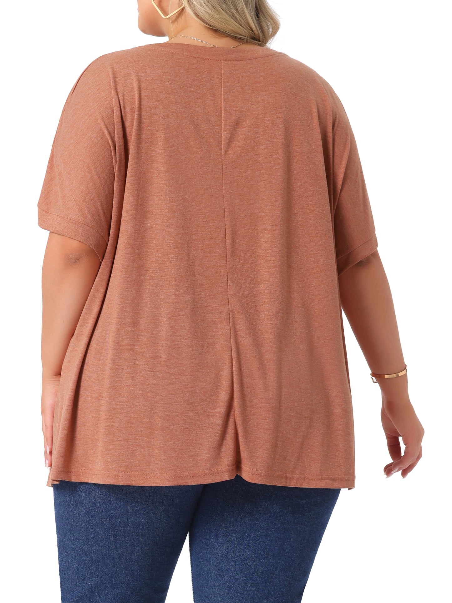 Women's Plus Size Crew Neck Short Sleeve Tops Loose Fit Casual Summer T-Shirt Tee Tops with Pocket