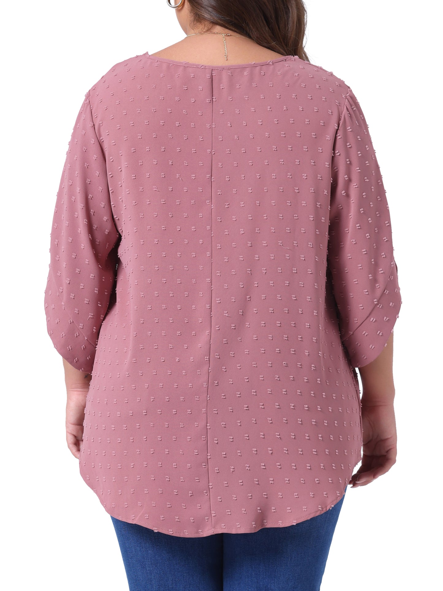 Women Plus Size Round Neck Petal Sleeve Swiss Dots Blouse Casual Summer Top