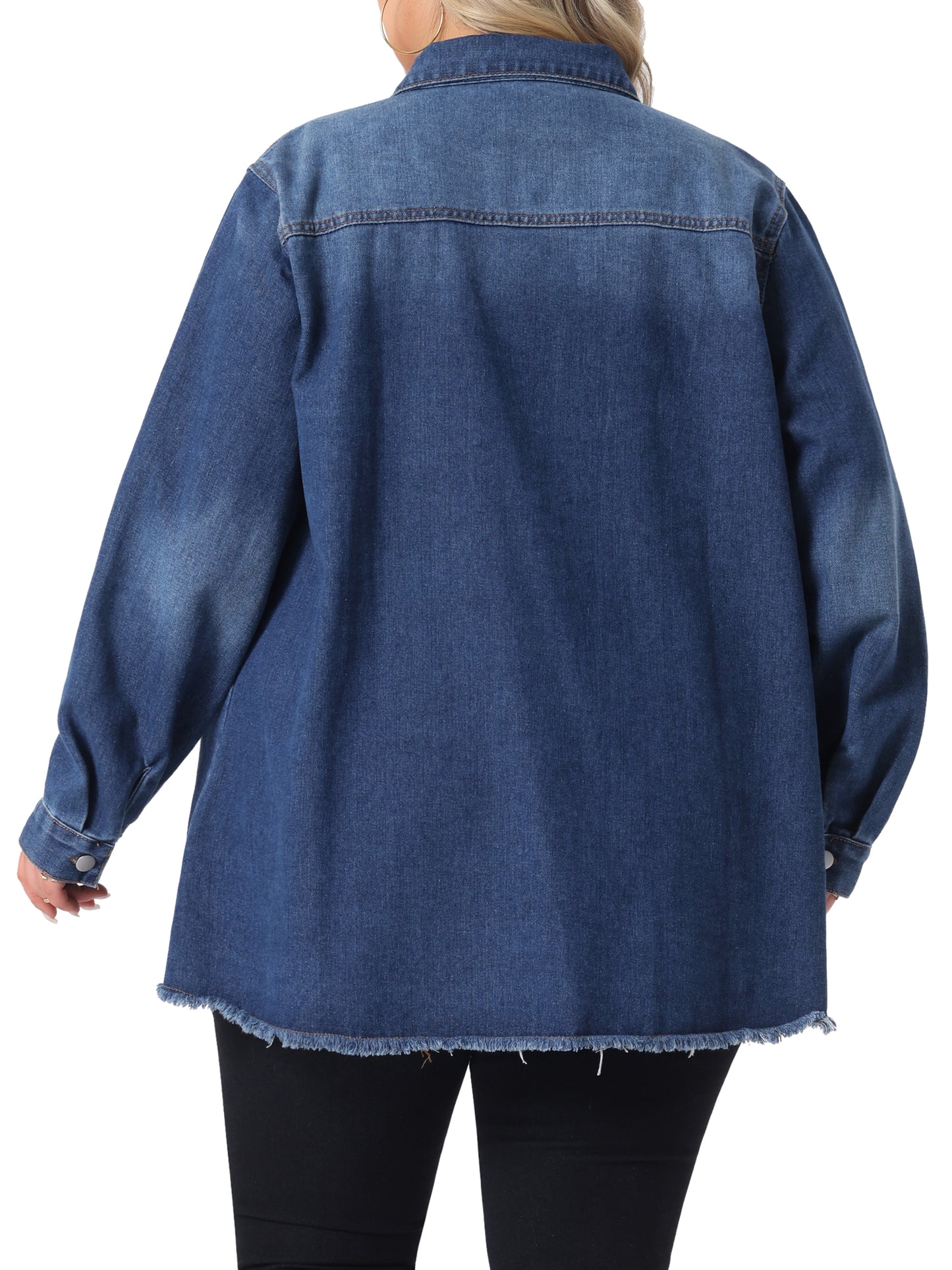 Women's Plus Size Button Denim Jackets Casual Long Relaxed Long Sleeve Shirt Jean Jacket