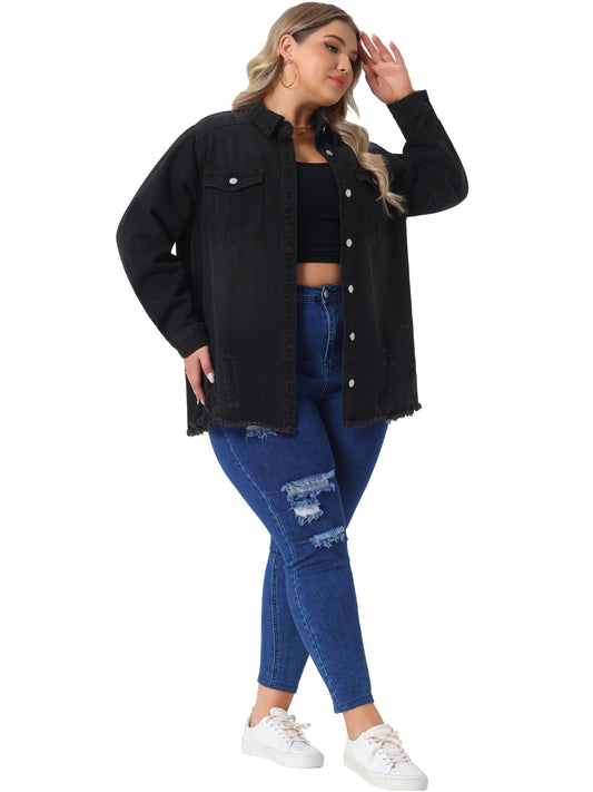 Chaqueta vaquera con botones de talla grande para mujer, informal, larga, holgada, de manga larga