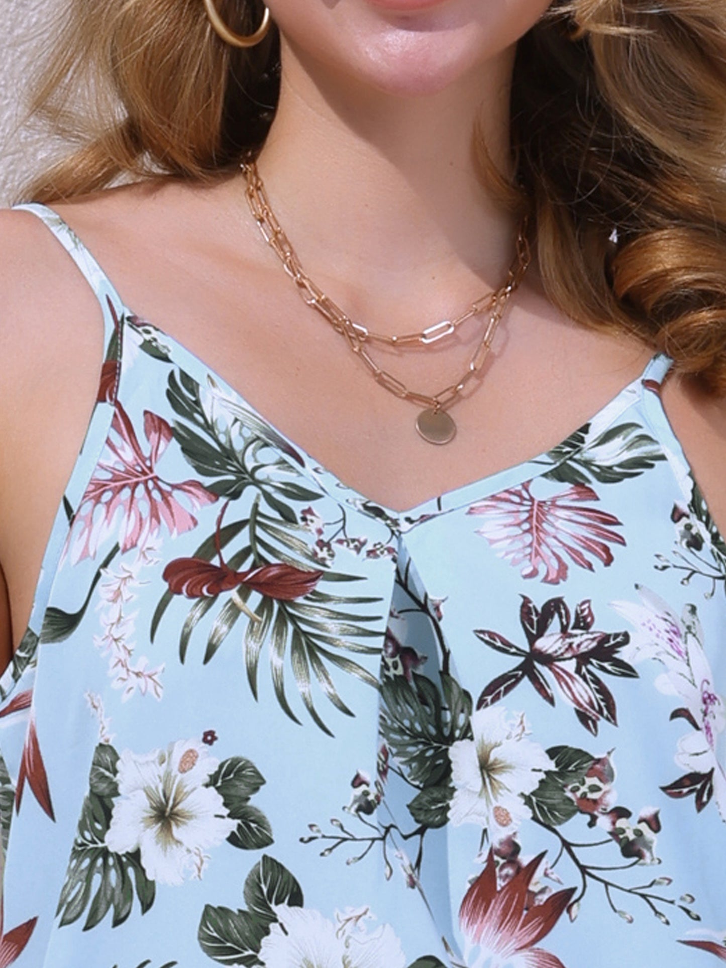 Camisola floral sin mangas con cuello en V y tirantes finos estilo bohemio de verano para mujer