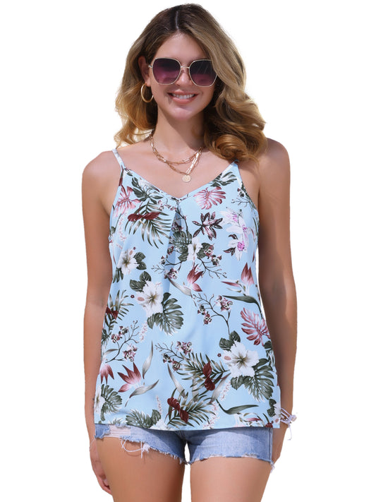 Camisola floral sin mangas con cuello en V y tirantes finos estilo bohemio de verano para mujer