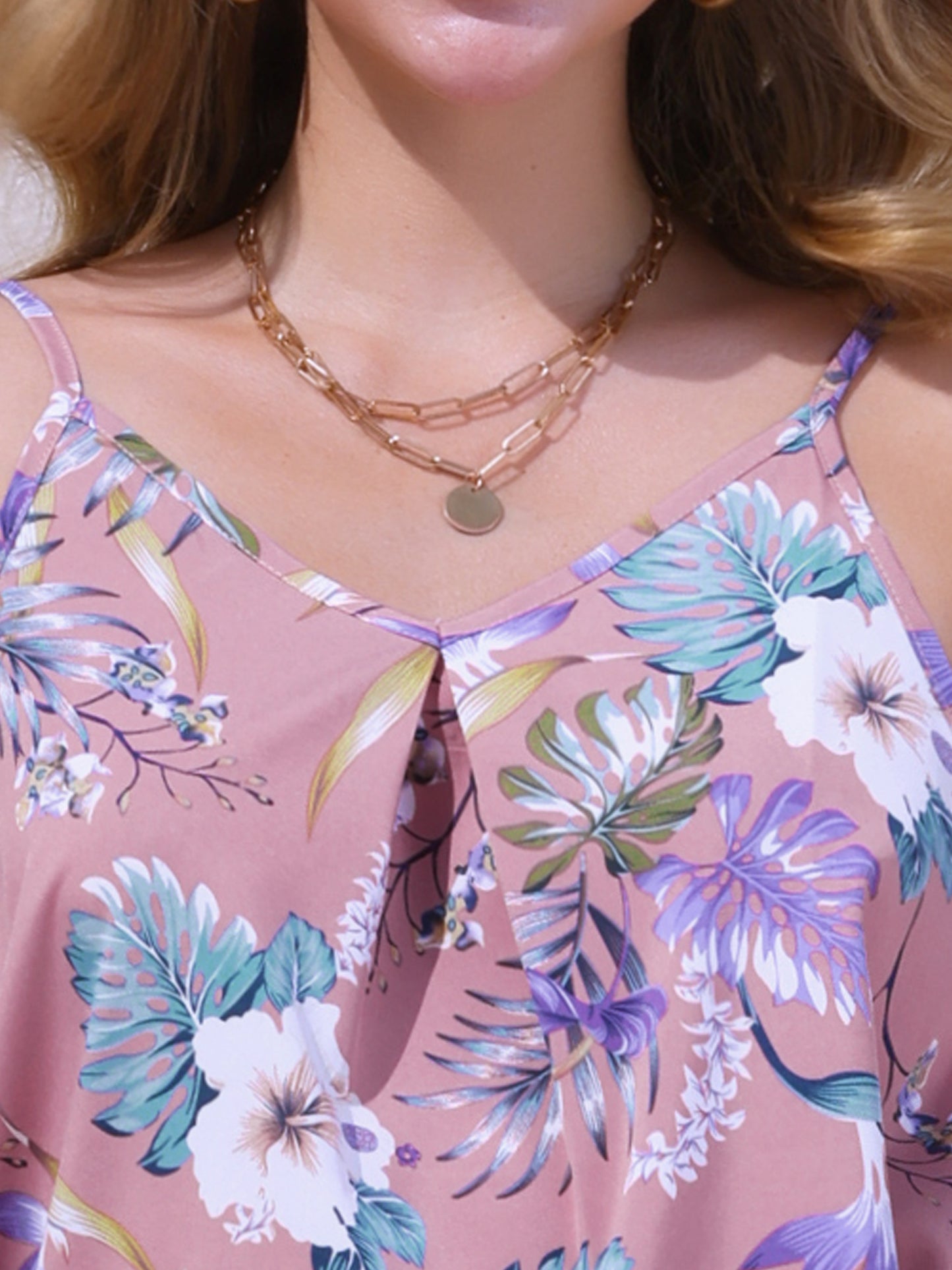 Camisola floral sin mangas con cuello en V y tirantes finos estilo bohemio de verano para mujer