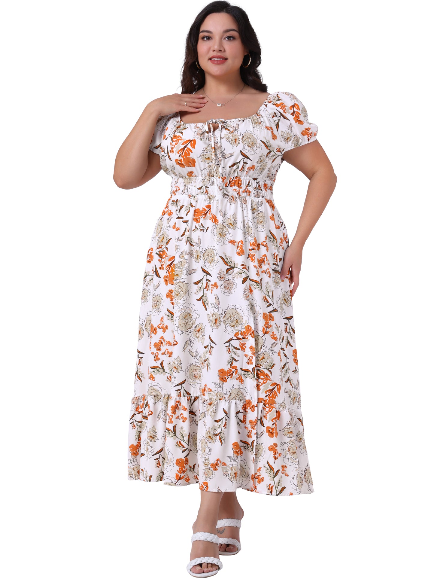 Women's Plus Size Dress Square Neck Floral Short Sleeve Side Slit A Line Maxi Floral Dress