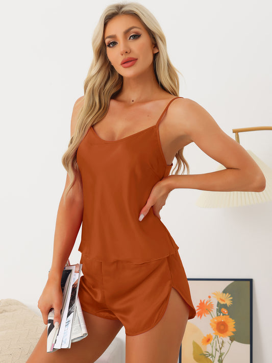 Conjuntos de pijama de satén para mujer, conjuntos de camisola y pantalones cortos, ropa de dormir sexy, conjunto de pijama sedoso con pantalones cortos