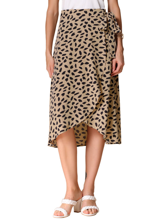 Women's Tie Front Split Floral Printed Wrap Midi Skirt
