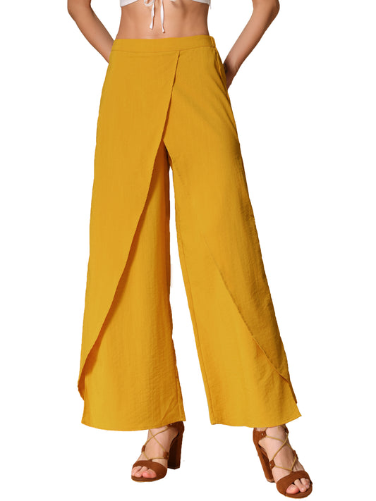 Pantalones casuales de pierna ancha para mujer, cintura alta elástica, pantalones holgados con abertura lateral