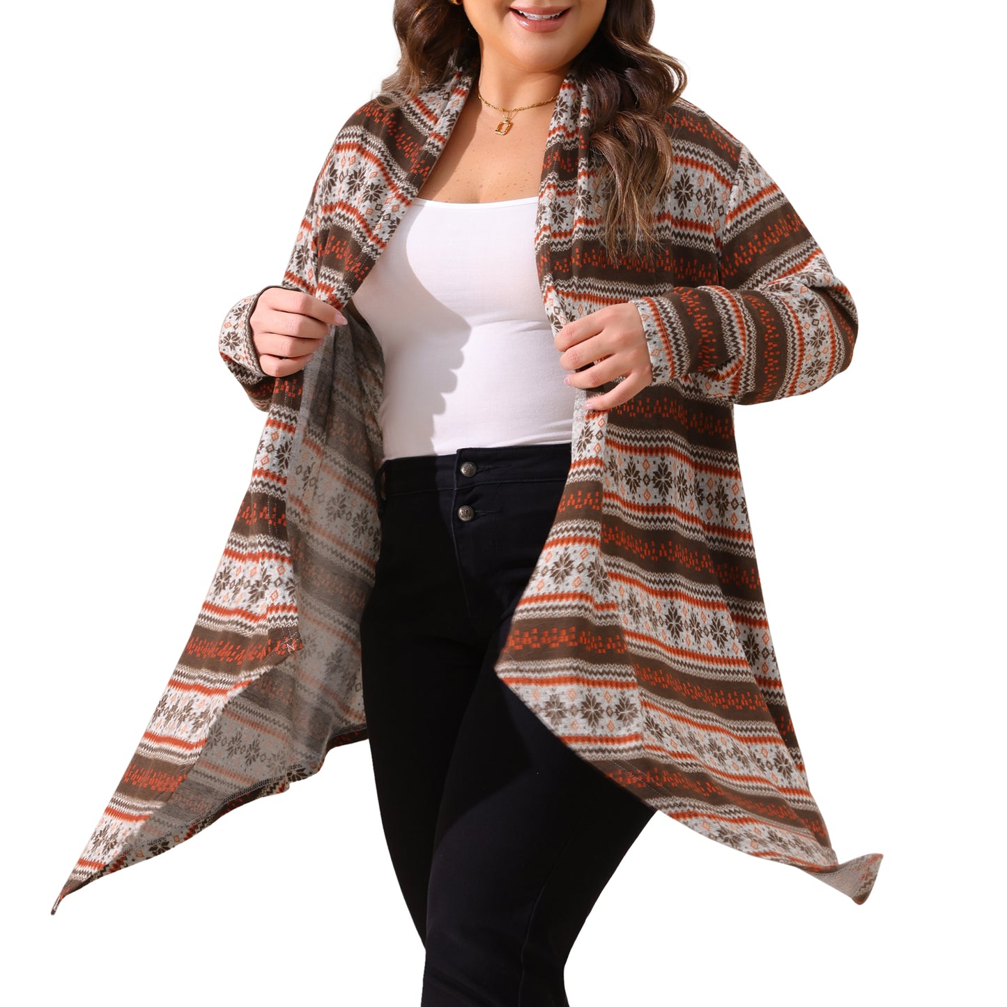 Cárdigan largo de rayas estilo bohemio, ligero y abierto al frente, de talla grande para mujer