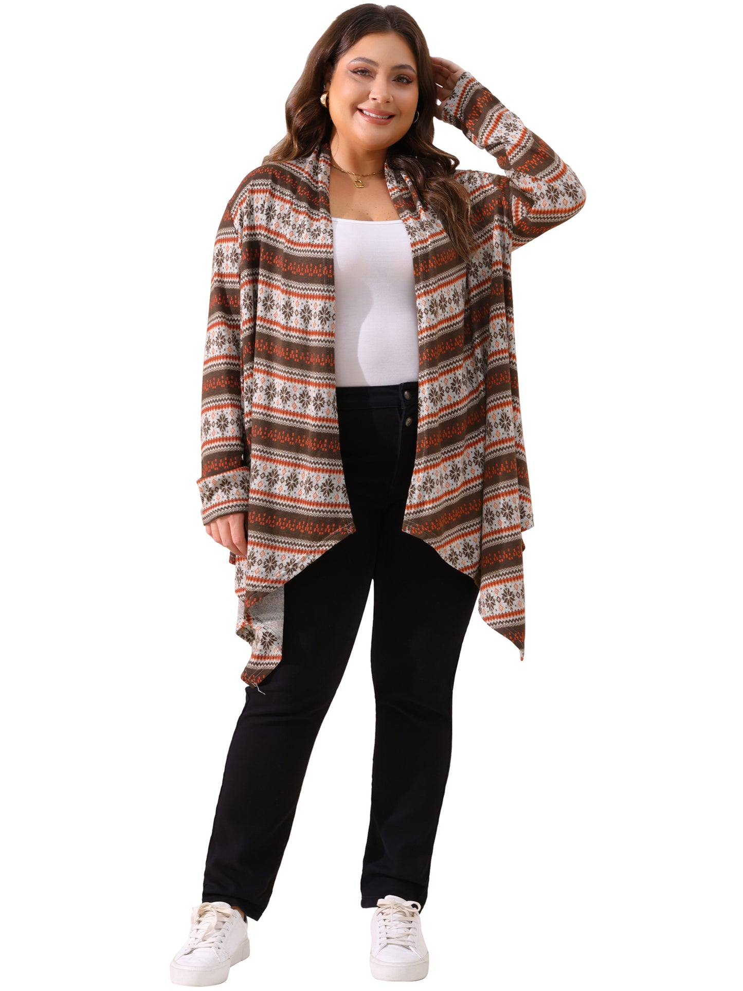 Cárdigan largo de rayas estilo bohemio, ligero y abierto al frente, de talla grande para mujer