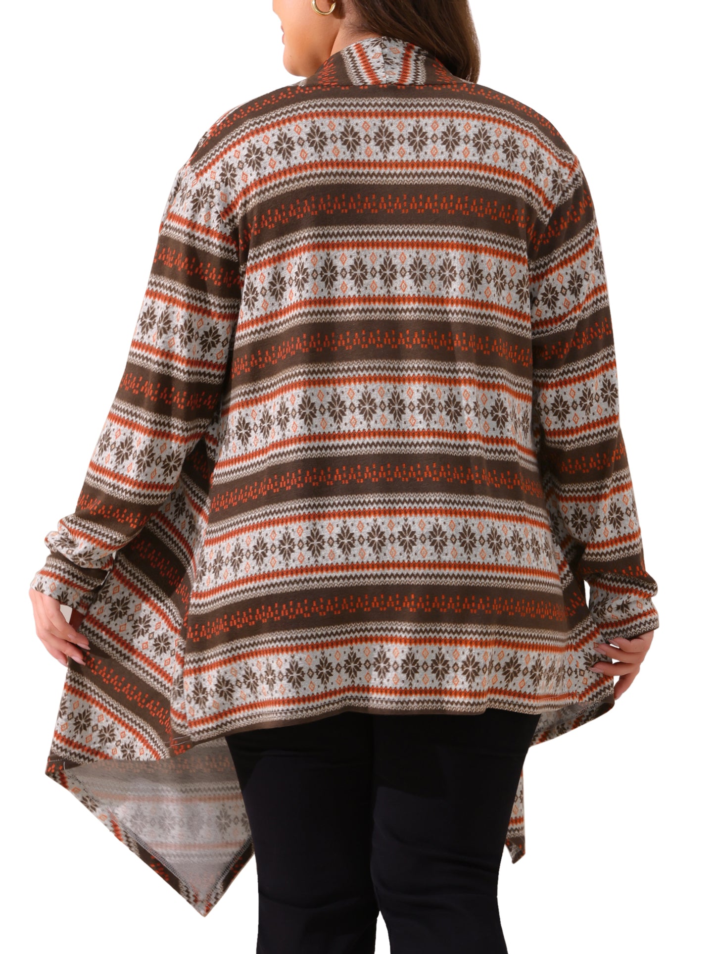 Cárdigan largo de rayas estilo bohemio, ligero y abierto al frente, de talla grande para mujer