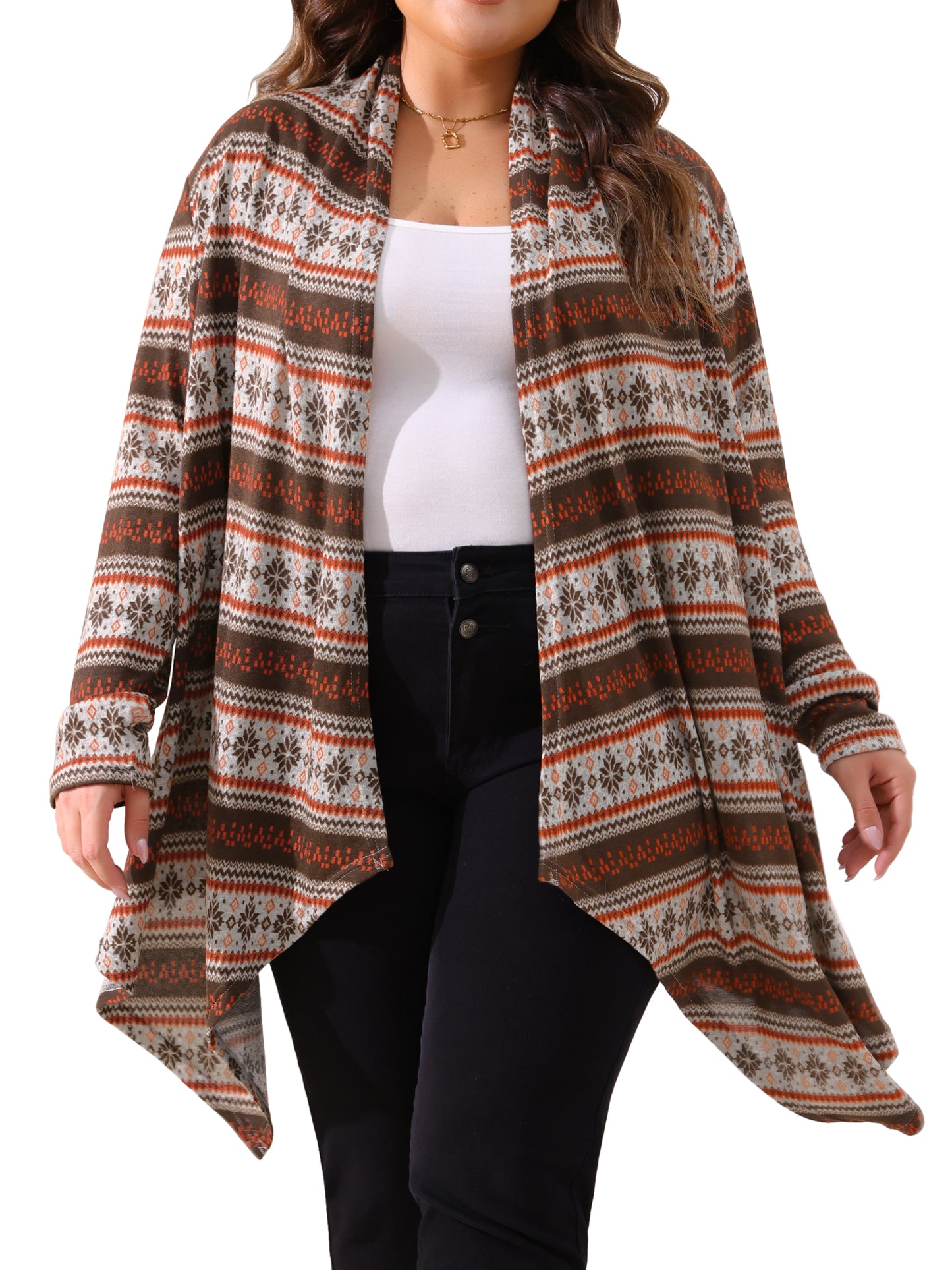 Cárdigan largo de rayas estilo bohemio, ligero y abierto al frente, de talla grande para mujer