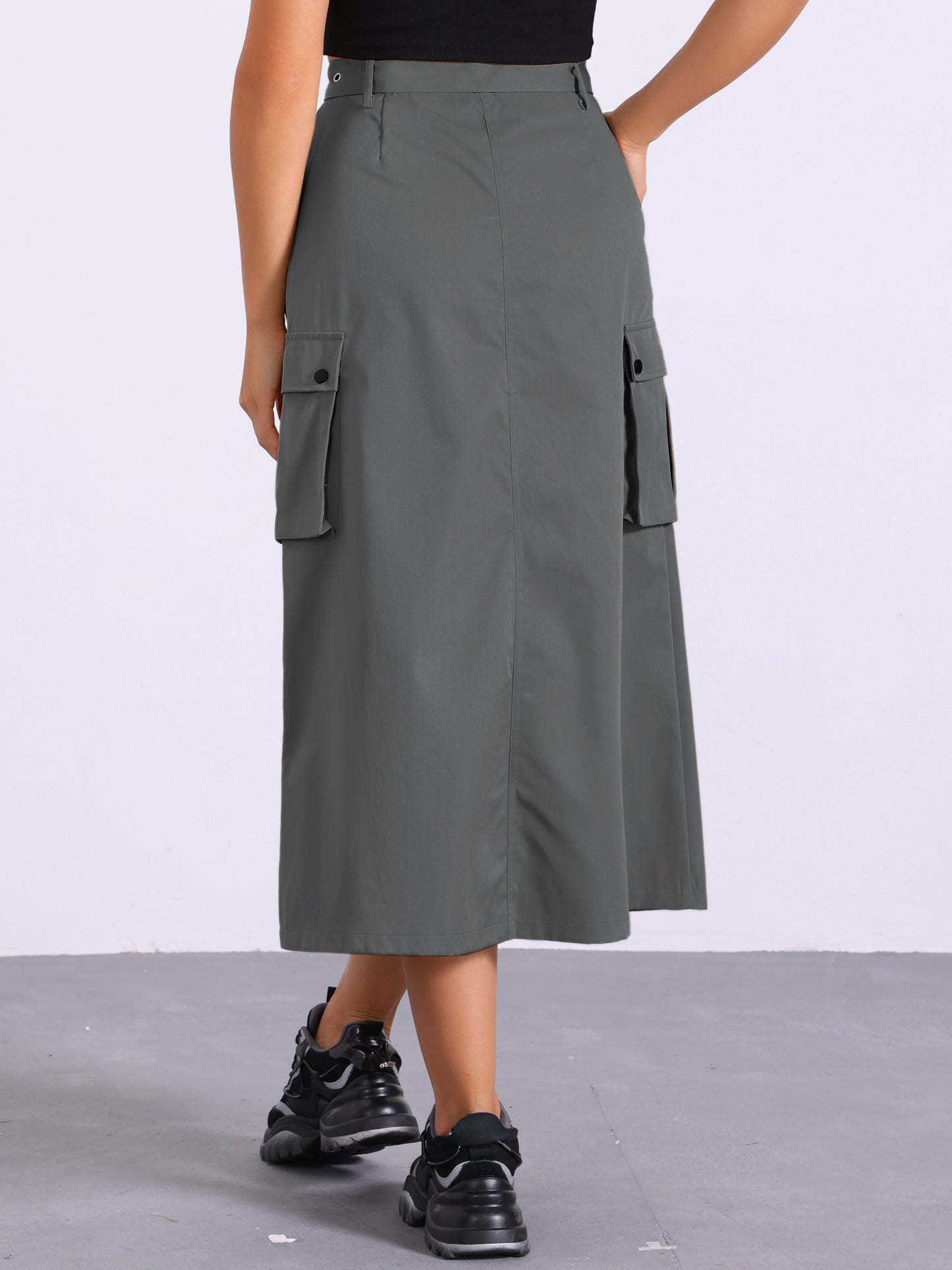 Women's Midi Cargo Skirt Streetwear Zip High Waisted  Straight Long Skirt with Pockets
