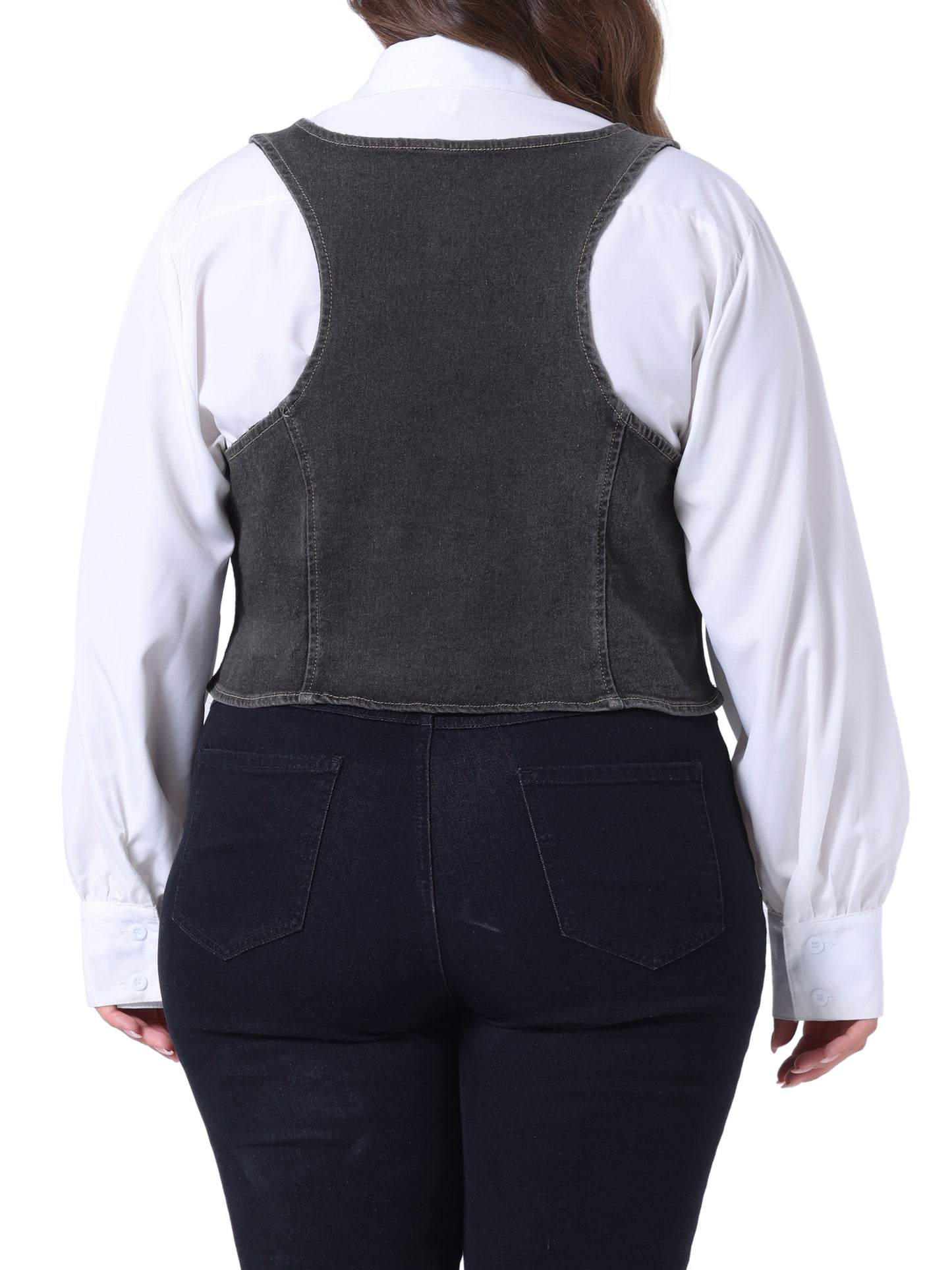 Women Plus Size Denim Vest Jean Top Button Down Waistcoat Casual Sleeveless Jacket