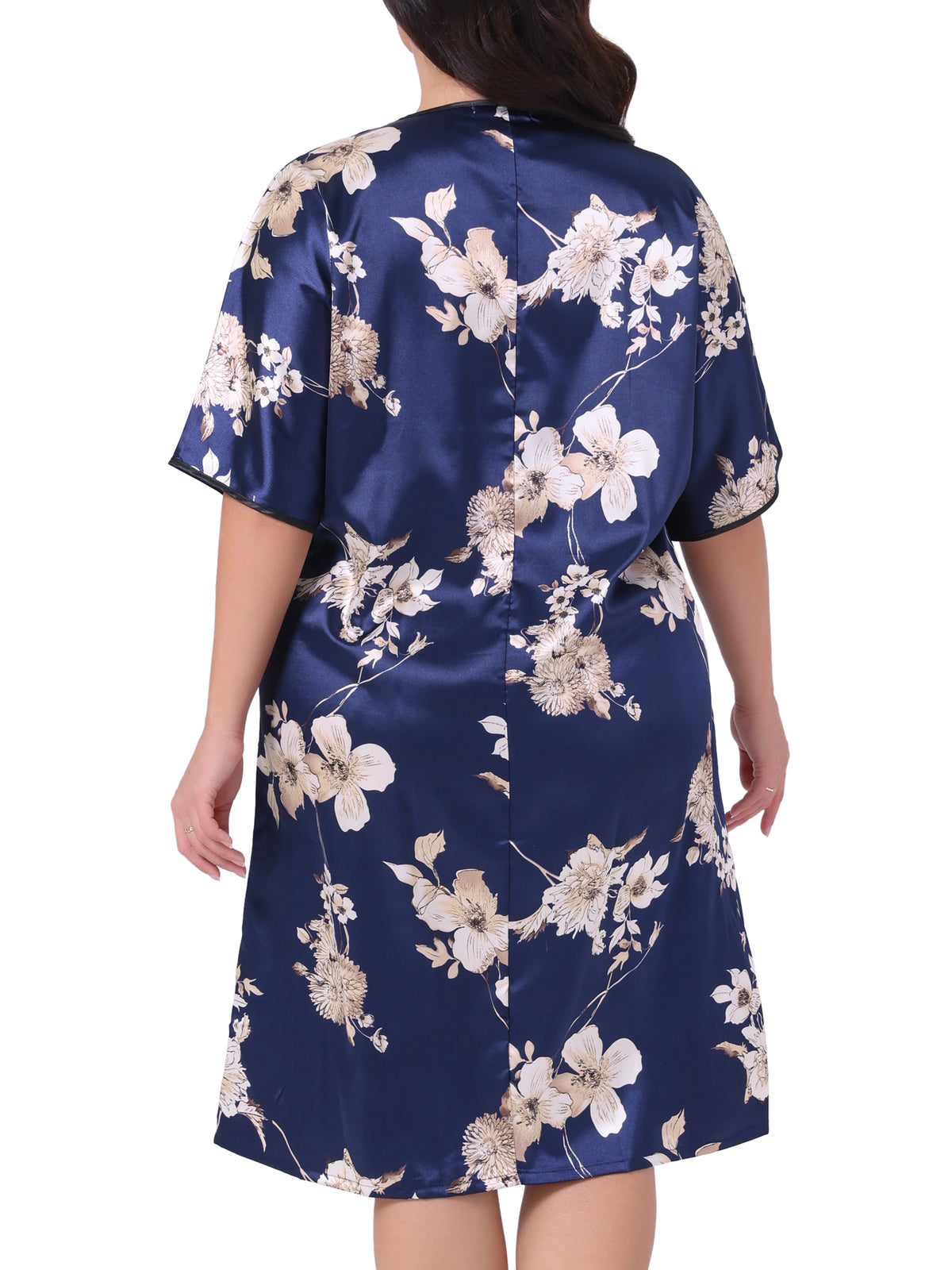 [PACK SALES] Women's Plus Size 2 Pieces Satin Nightgown Floral Print Round Neck Short Sleeve Lounge Midi Sleepwear
