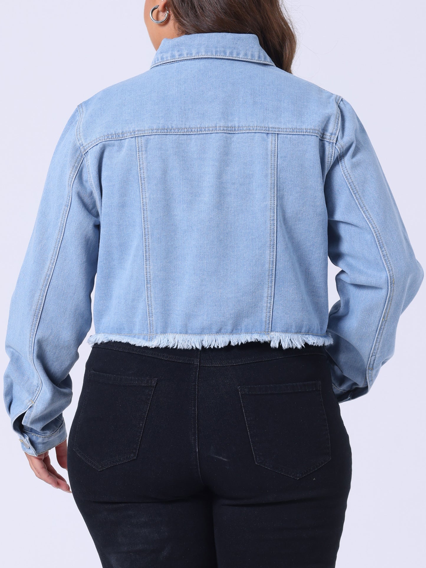 Chaqueta vaquera de talla grande para mujer, lavada, con botones delanteros, manga larga, deshilachada y rasgada