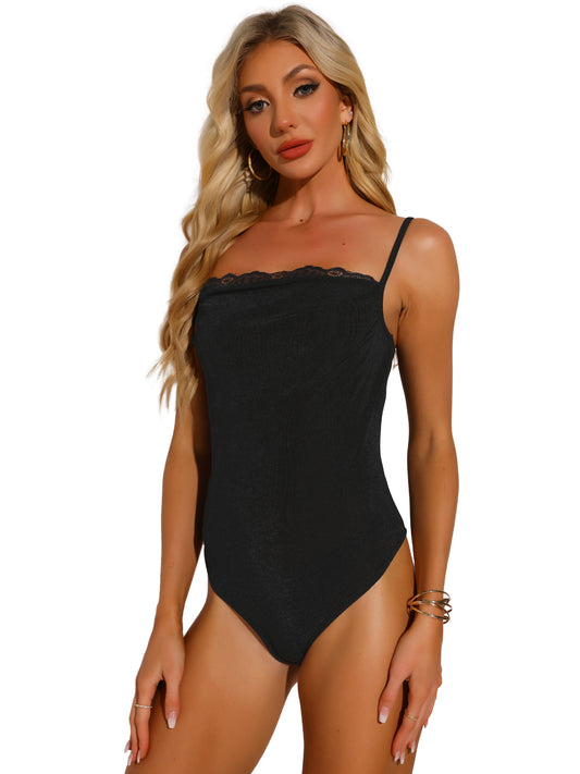Women's Ruch Lace Bodysuit Square Neck Sexy Casual Party Slimming Bodysuit