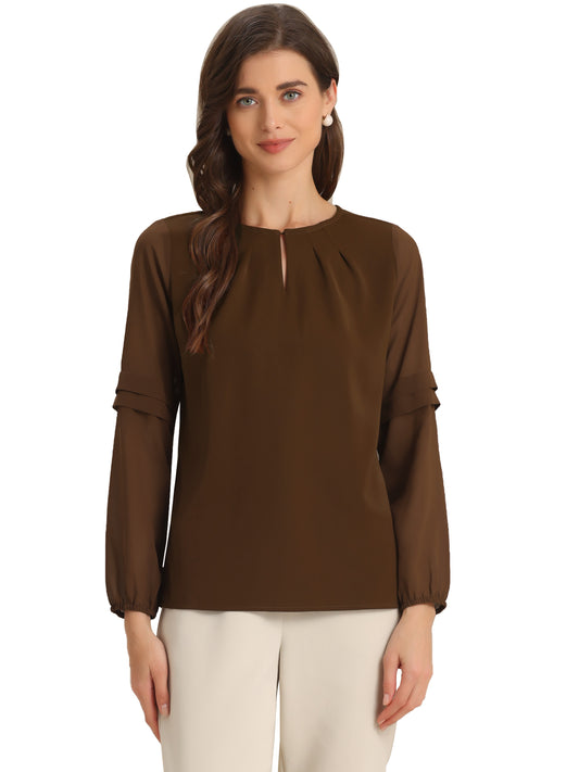 Women's Keyhole Neck Long Sleeve Business Casual Blouse Shirt