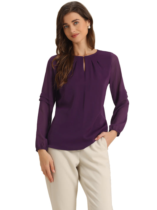 Women's Keyhole Neck Long Sleeve Business Casual Blouse Shirt