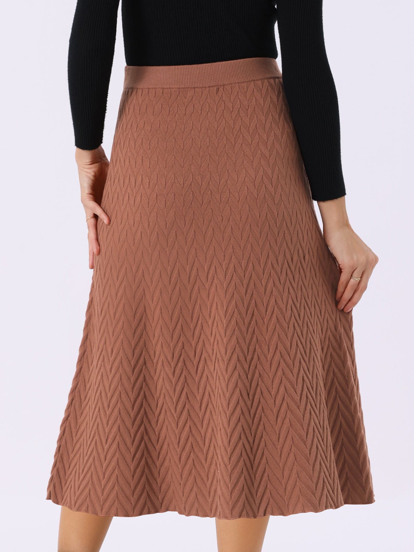 Women's Ribbed Knit A-Line Skirts Elastic High Waist Stretchy Sweater Midi Skirt