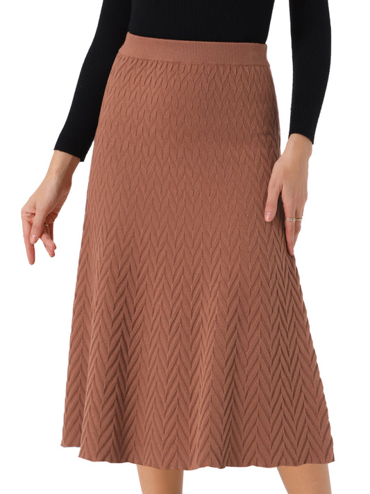 Women's Ribbed Knit A-Line Skirts Elastic High Waist Stretchy Sweater Midi Skirt