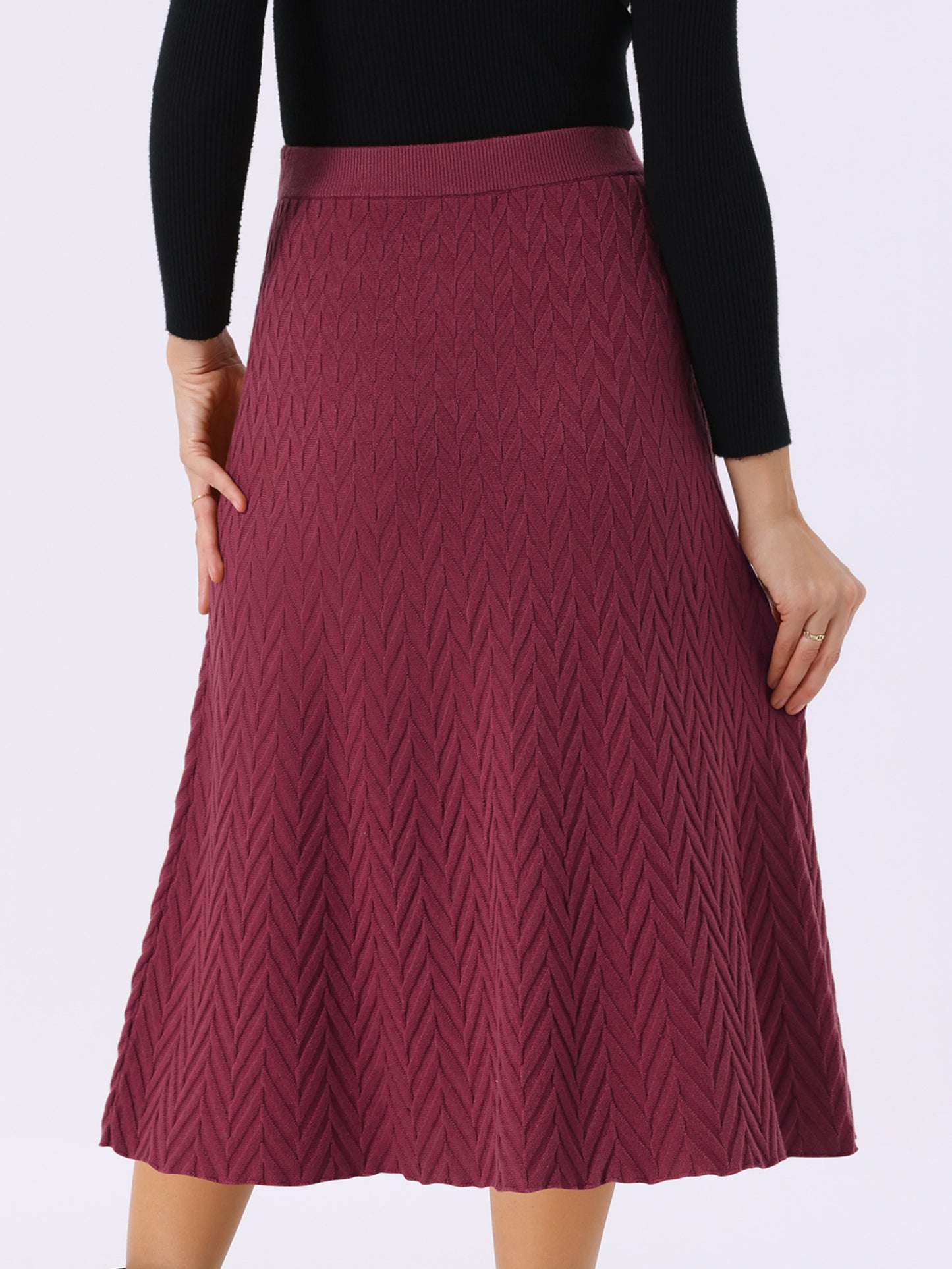 Women's Ribbed Knit A-Line Skirts Elastic High Waist Stretchy Sweater Midi Skirt