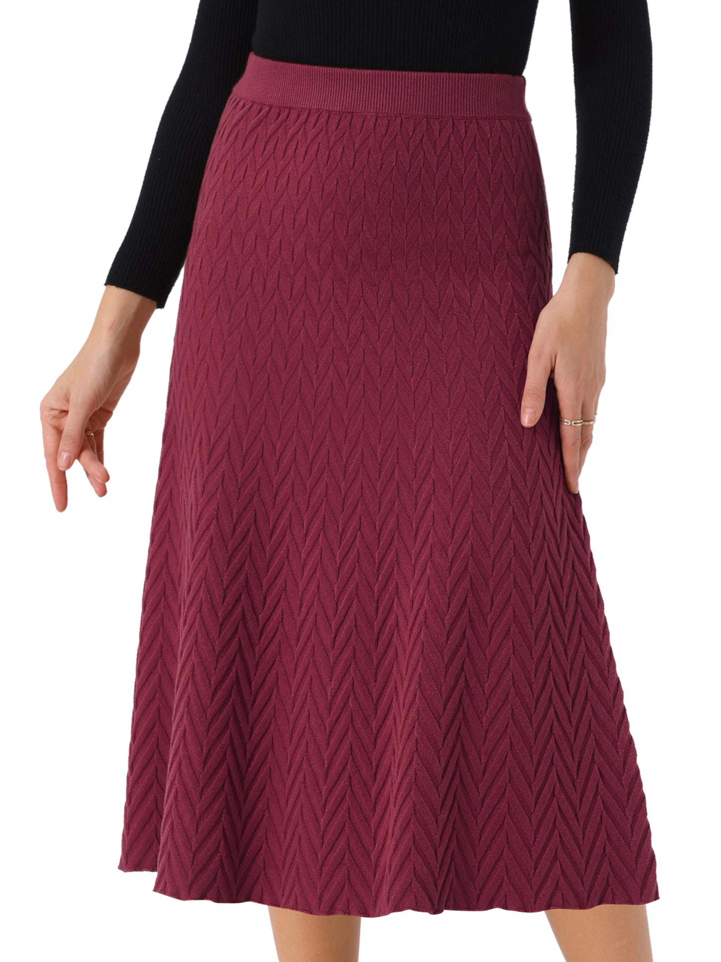 Women's Ribbed Knit A-Line Skirts Elastic High Waist Stretchy Sweater Midi Skirt