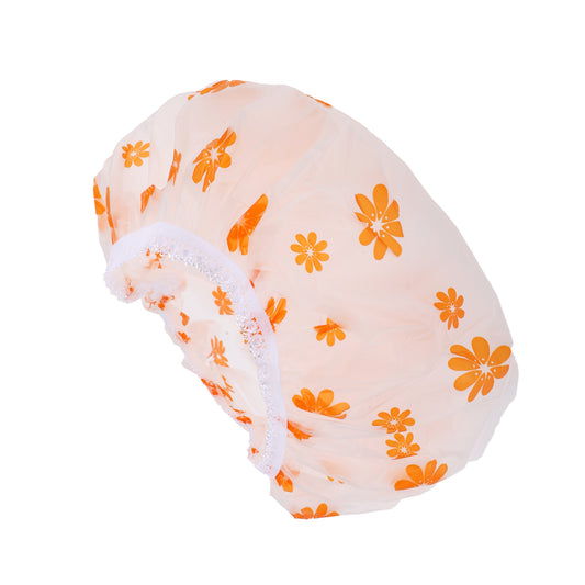 1 Pc Women's Lightweight Floral Shower Cap Orange