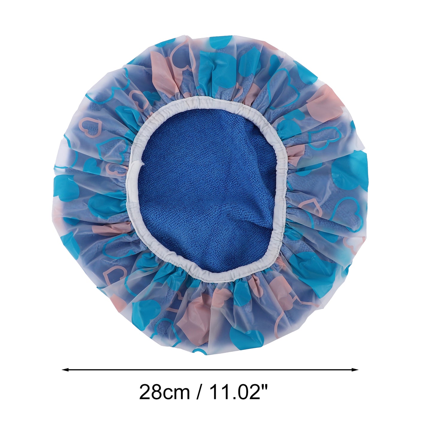1 Pc Women's Heart Pattern Reusable Shower Cap for Home Blue