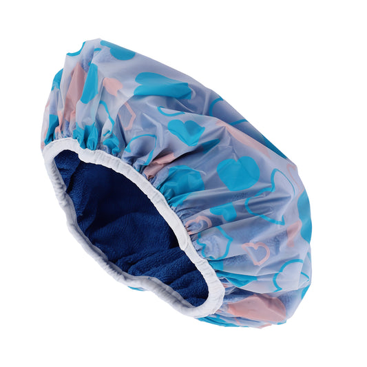 1 Pc Women's Heart Pattern Reusable Shower Cap for Home Blue