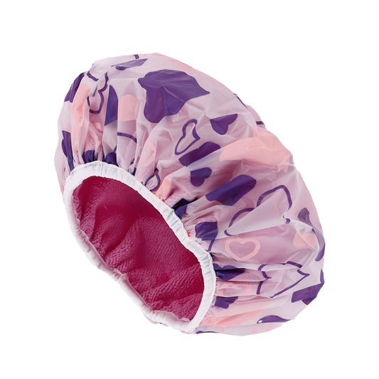 1 Pc Women's Heart Pattern Reusable Shower Cap for Home Purple