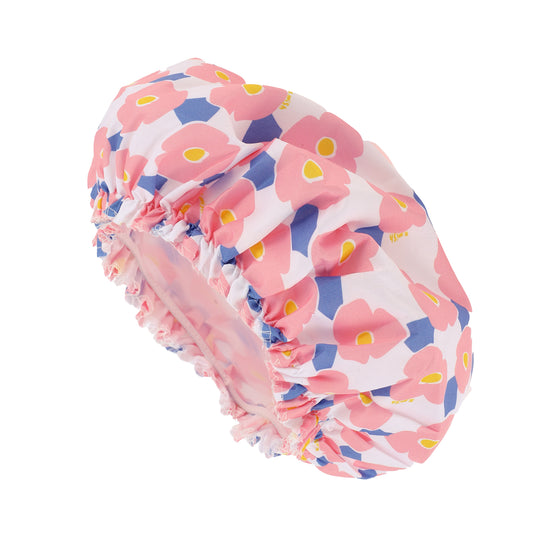 1 Pc Women's Flower Pattern Shower Cap Hair Cap for Bath Pink