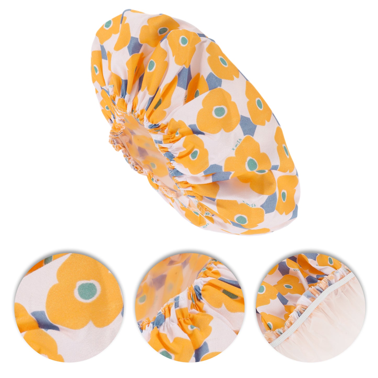 1 Pc Women's Flower Pattern Shower Cap Hair Cap for Bath Yellow