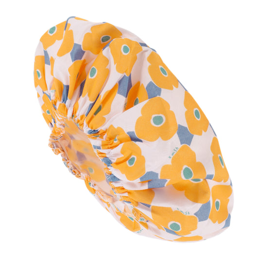 1 Pc Women's Flower Pattern Shower Cap Hair Cap for Bath Yellow