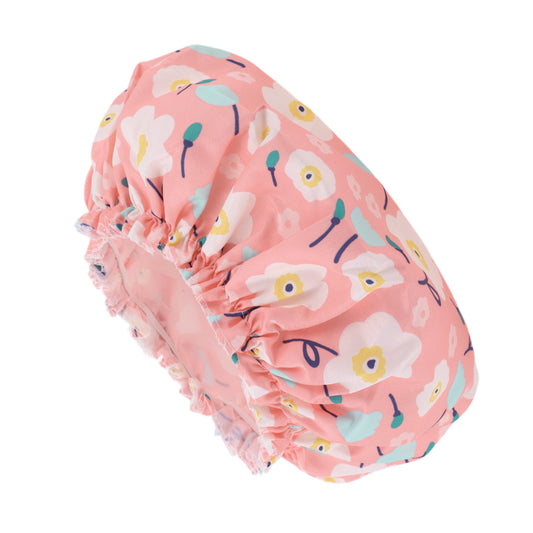 1 Pc Women's Flower Pattern Bath Cap Shower Cap Pink