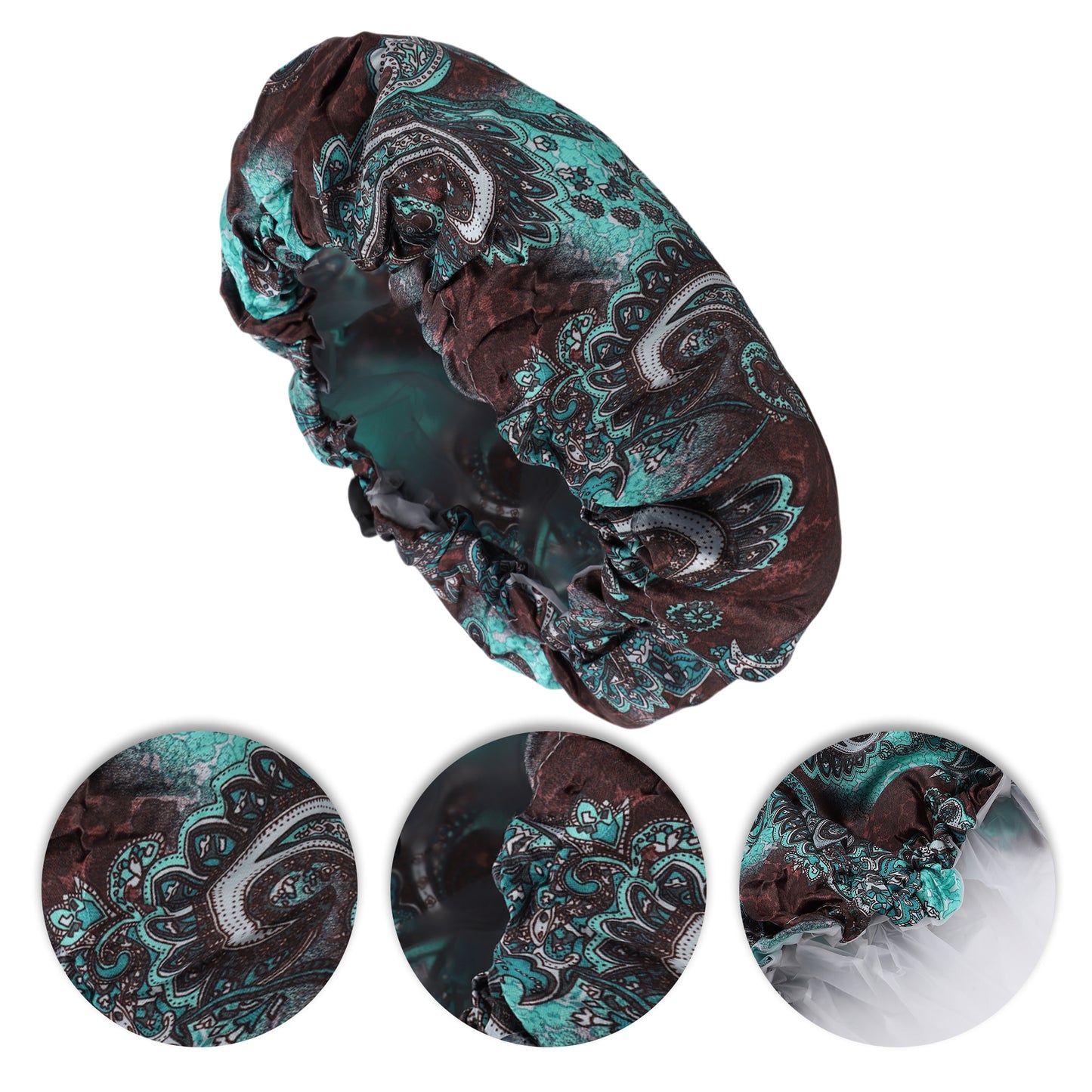 1 Pc Women's Adjustable Shower Cap Boho Bath Hair Cap Green Brown