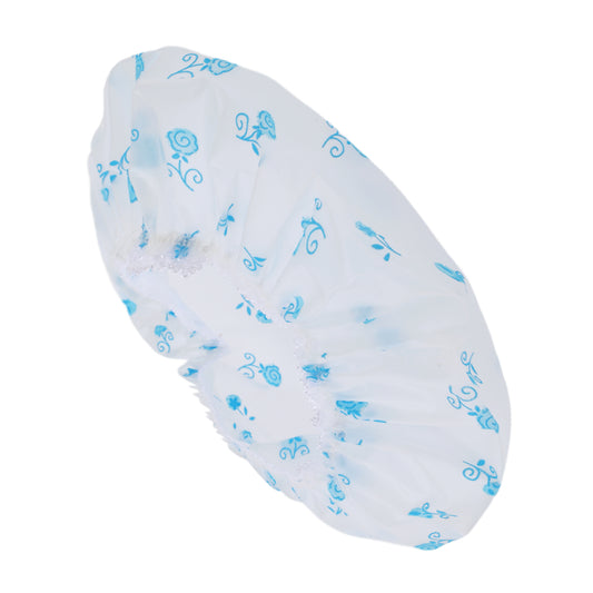 1 Pc Women's Floral Pattern Shower Cap for Bathroom Blue