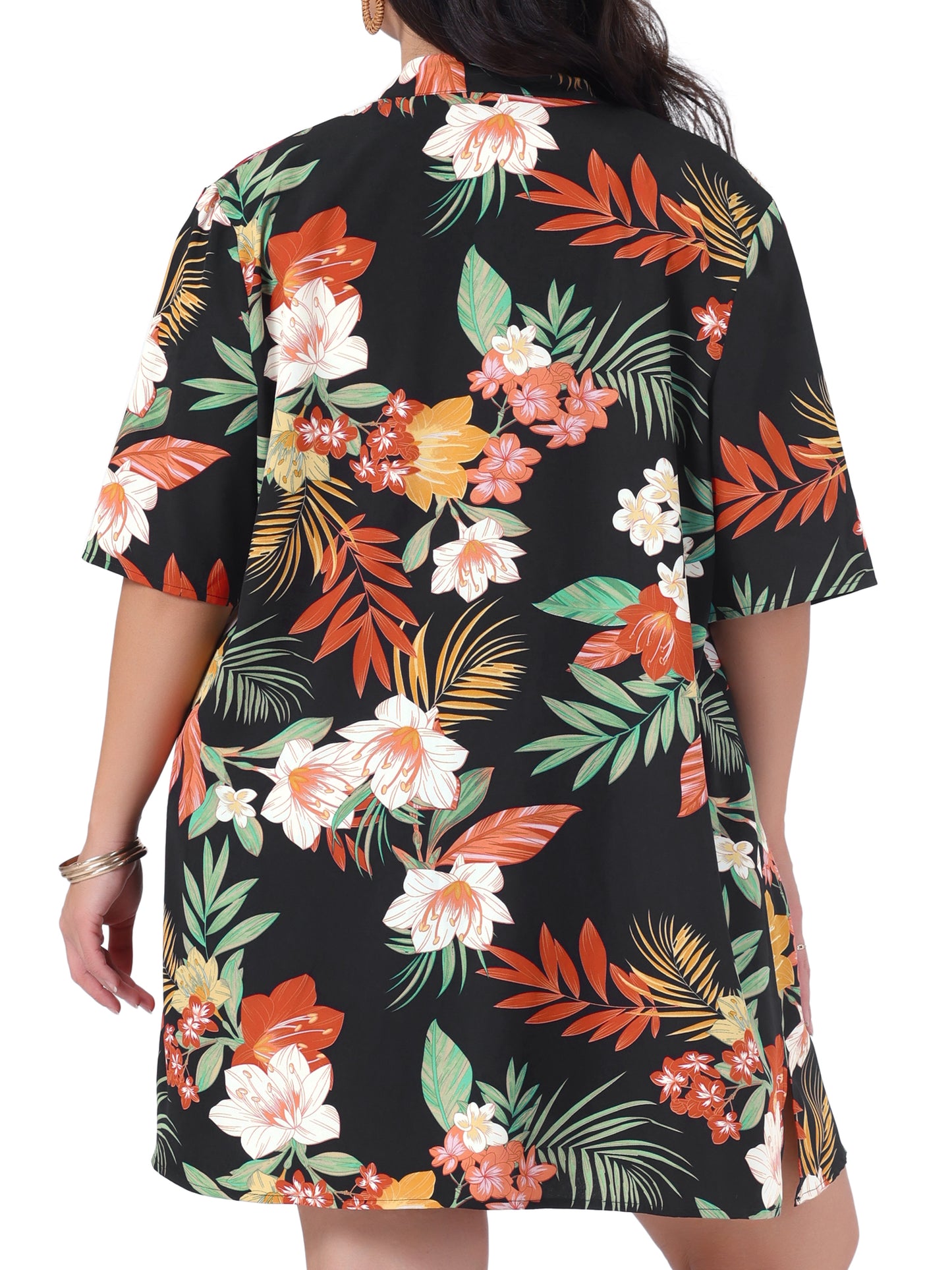 Women Plus Size 2 Piece Outfit Tropical Print Kimono Floral Top and Shorts Set