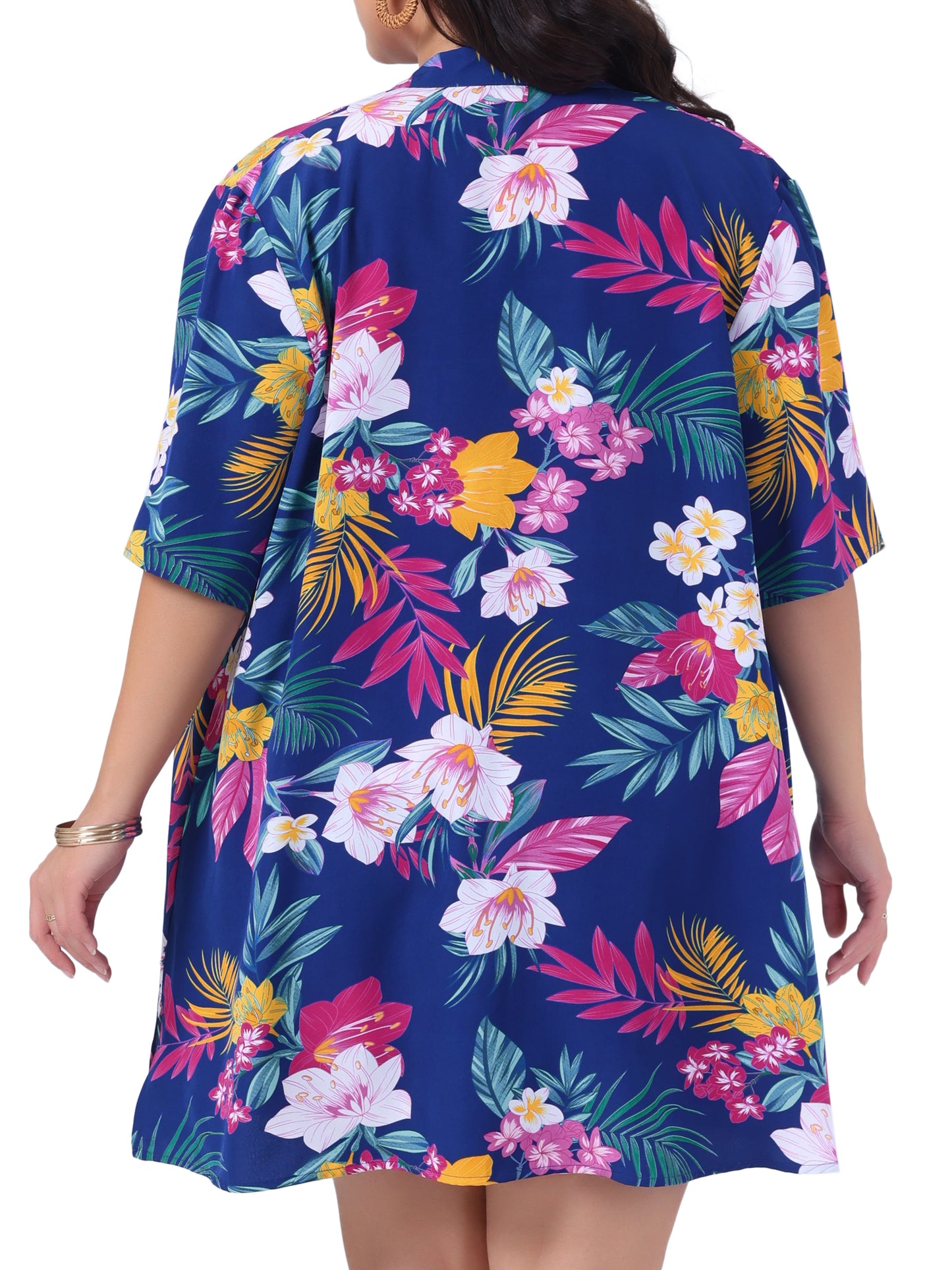 Women Plus Size 2 Piece Outfit Tropical Print Kimono Floral Top and Shorts Set
