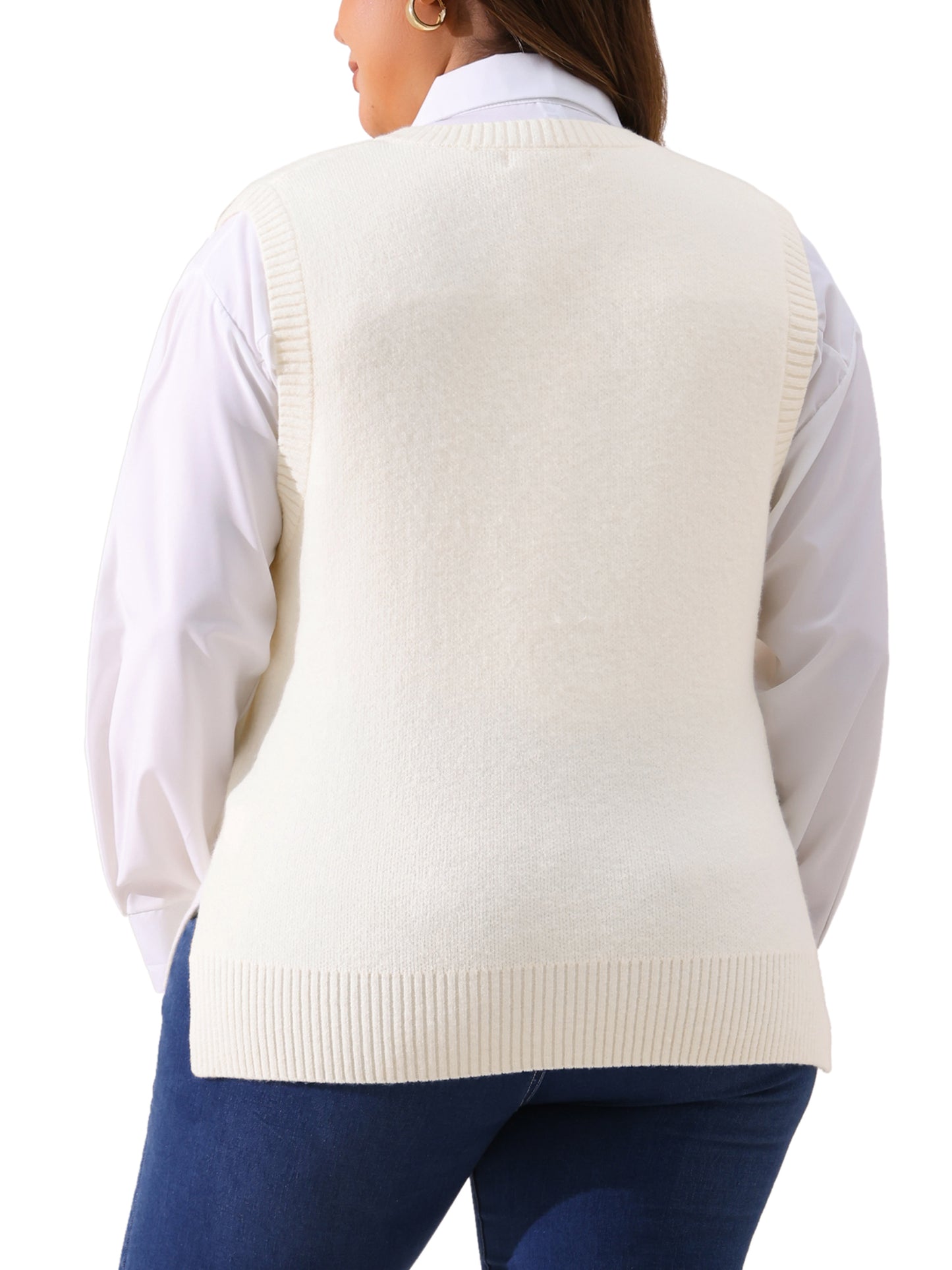 Women Plus Size Sweater Vest V Neck Knit Vests Solid Classic Sleeveless Pullover Sweaters Tops