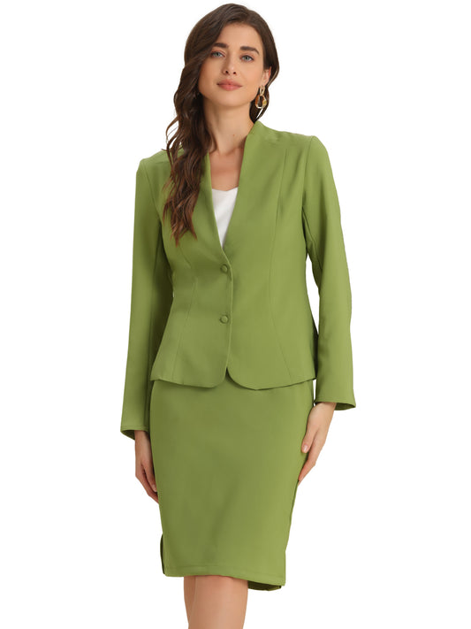 Women's 2 Piece Suit Skirt Set Business Formal Collarless Blazer and Pencil Skirt