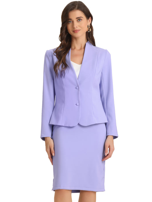 Women's 2 Piece Suit Skirt Set Business Formal Collarless Blazer and Pencil Skirt