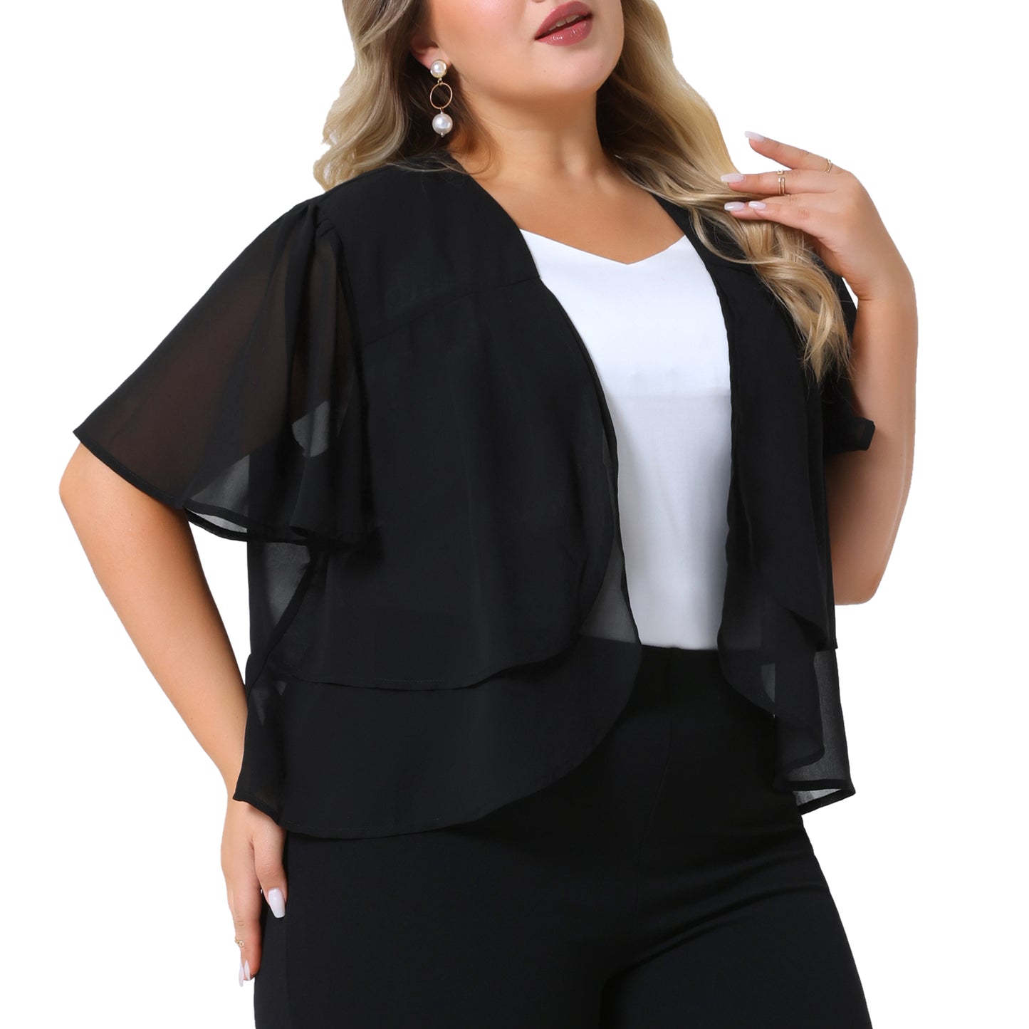 Women Plus Size Cropped Cardigan Short Sleeve Open Front Lightweight Sheer Shrug