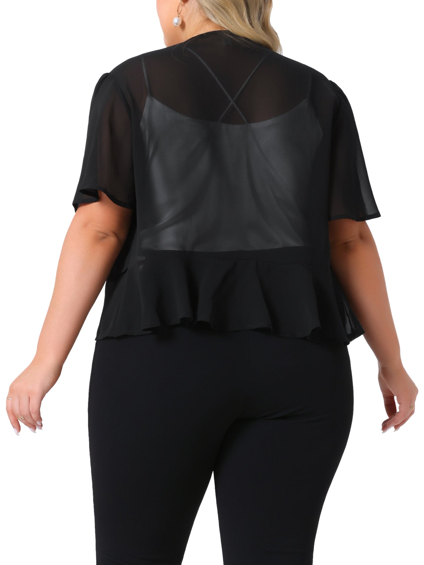 Women Plus Size Cropped Cardigan Short Sleeve Open Front Lightweight Sheer Shrug