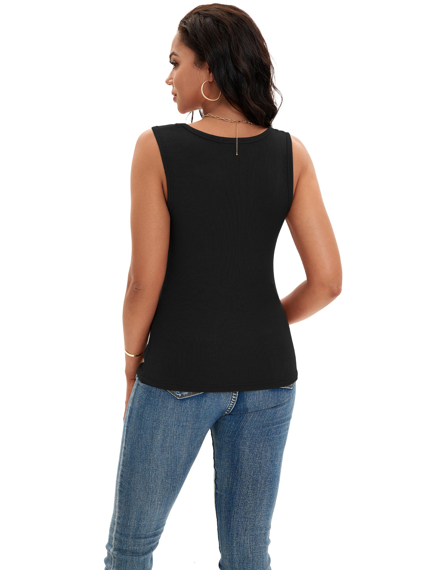 Womens Ribbed Tank Summer Sleeveless Scoop Neck Fitted Basic Casual Top