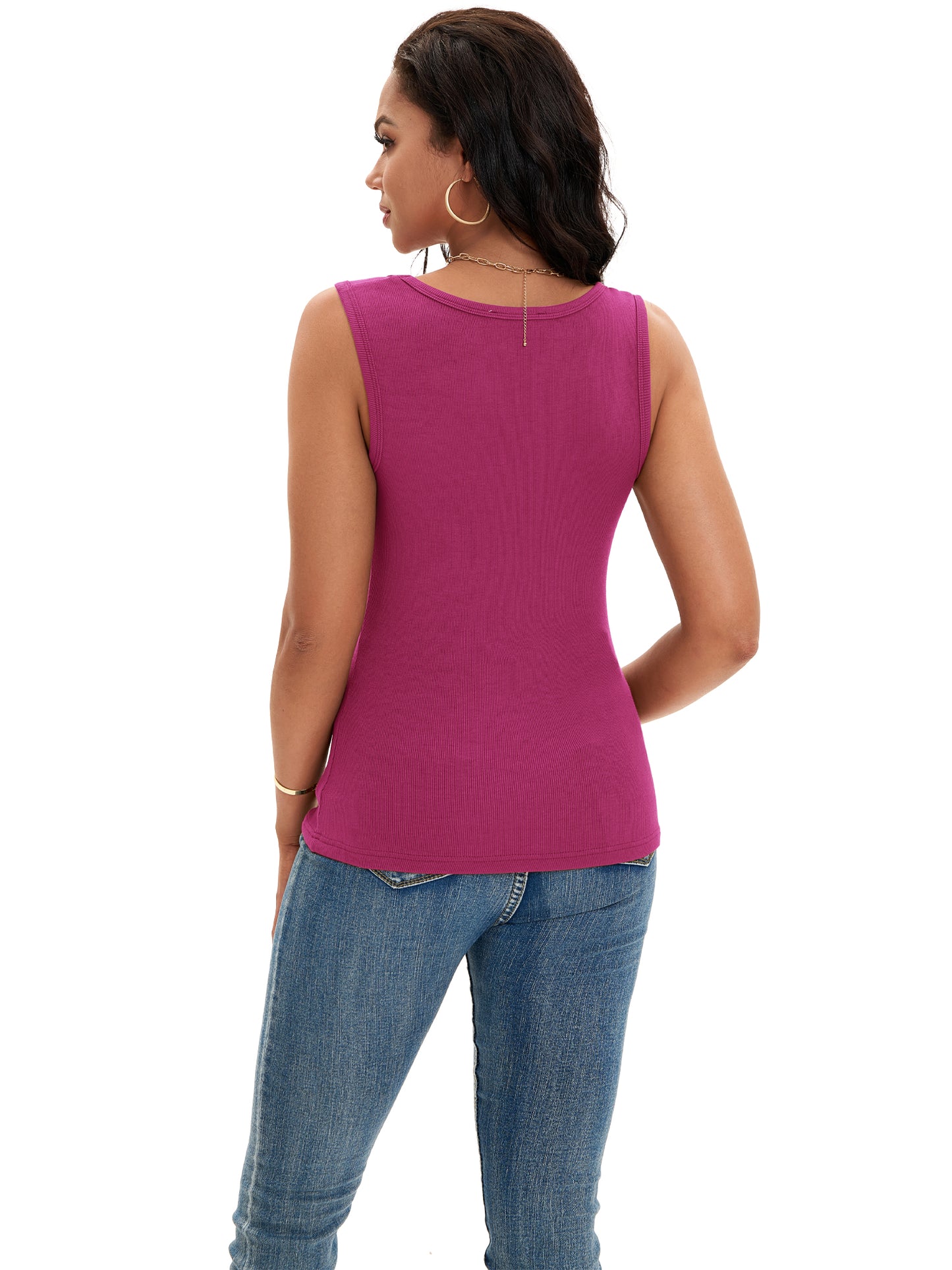 Womens Ribbed Tank Summer Sleeveless Scoop Neck Fitted Basic Casual Top
