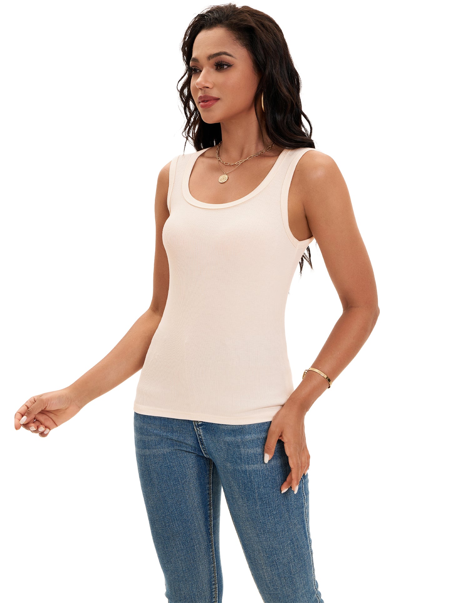 Womens Ribbed Tank Summer Sleeveless Scoop Neck Fitted Basic Casual Top