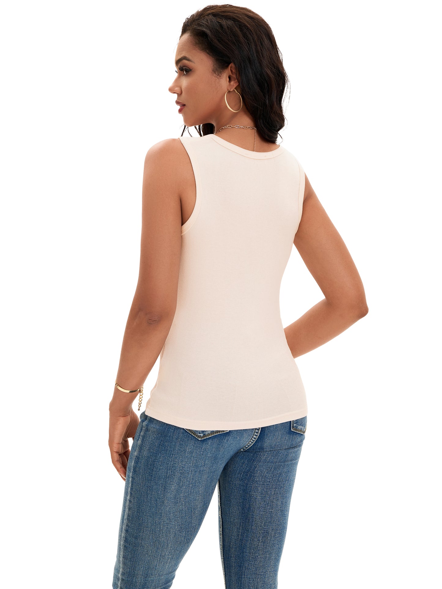 Womens Ribbed Tank Summer Sleeveless Scoop Neck Fitted Basic Casual Top